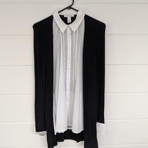 White House Black Market blouse + cardigan